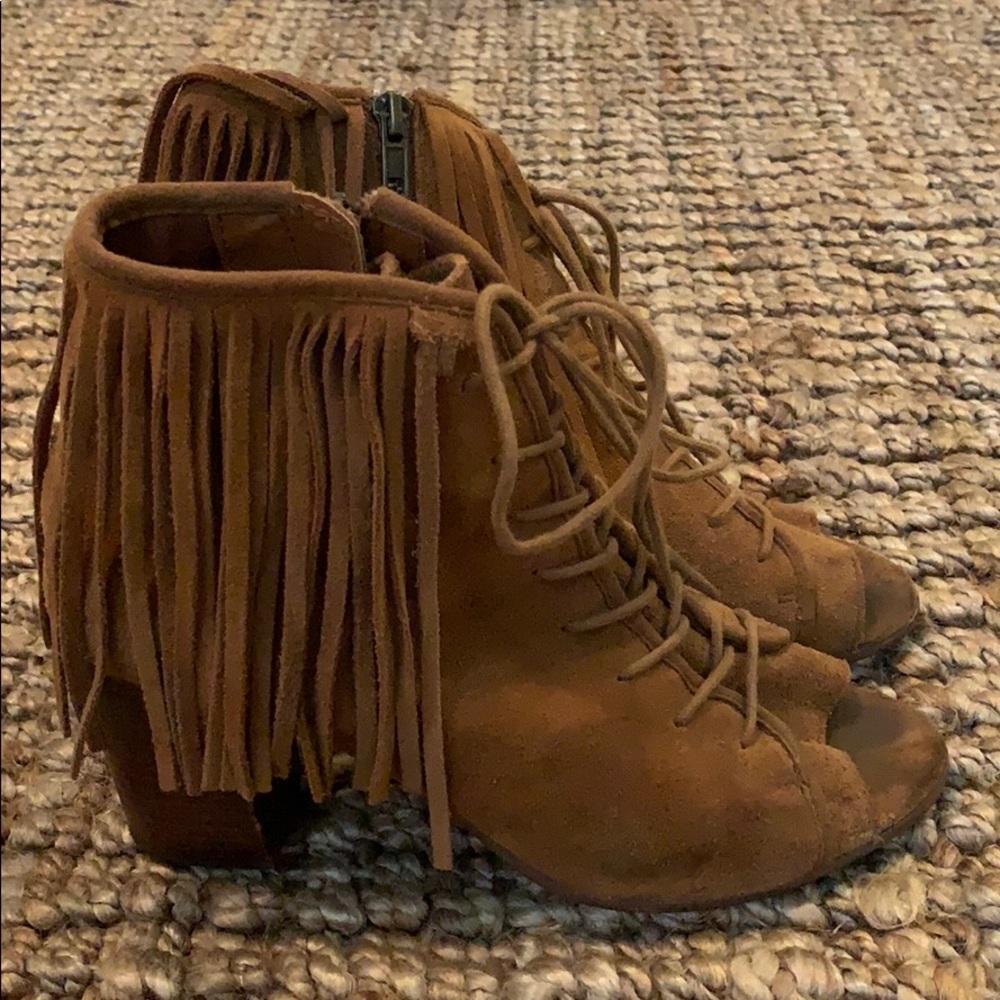 Steve Madden Fringe Peep Toe Boots!